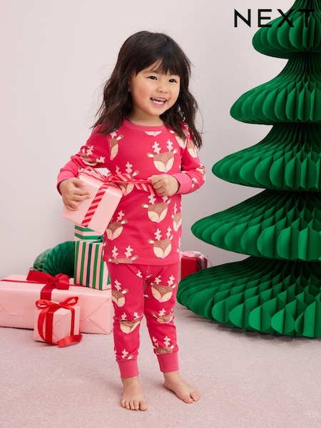 Raspberry Pink Reindeer 100% Cotton Christmas Pyjamas (9mths-16yrs) (980510) | AED39 - AED63
