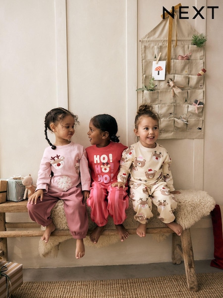 Rosa/Creme - Christmas 100% Cotton Joggers Pyjamas 3 Pack (9mths-12yrs) (980517) | 28 € - 36 €