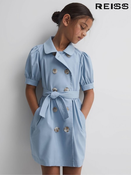 أزرق - فستان بحزام بكم منفوخ Naomi من Reiss