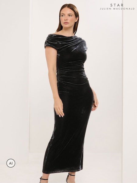 Black - Star By Julien Macdonald Velvet Draped Dress