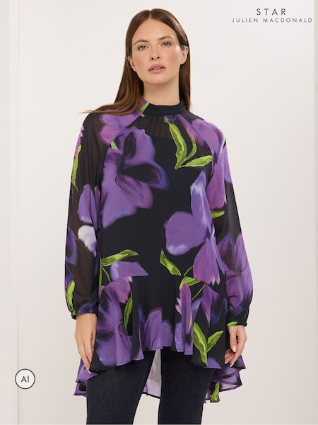 أسود - Star By Julien Macdonald Floral Dipped Hem Tunic Top
