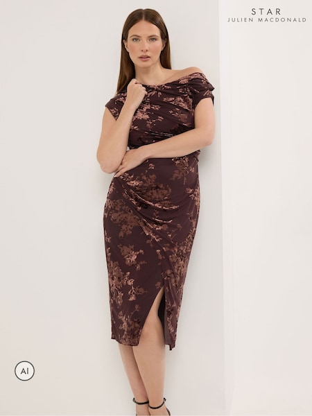 Brown - Star By Julien Macdonald Devore Velvet Draped Dress