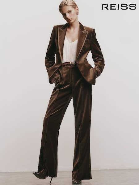Мокко қоңыры - Reiss Wren Velvet Flared Tuxedo Trousers