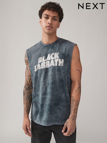 Black Wash Licence Cut Off 100% Cotton Vest (981059) | €10