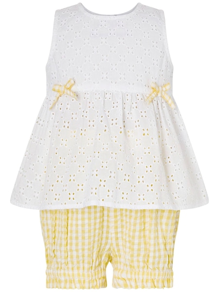 Monsoon Yellow Baby Broderie Top and Gingham Shorts Set (981121) | €25 - €28