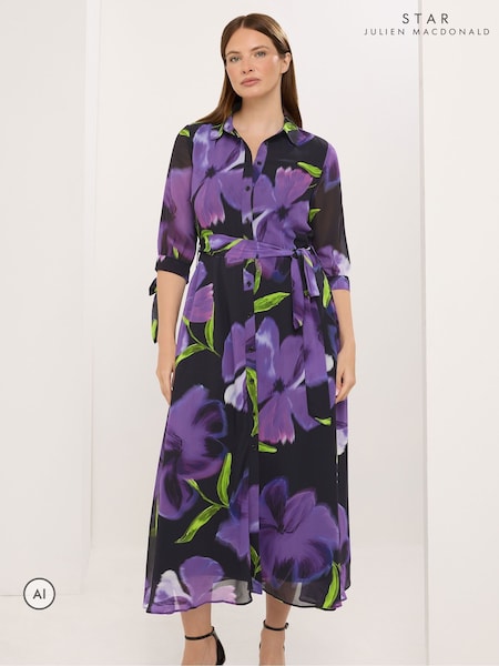 أزرق - Star By Julien Macdonald Flower Printed Shirt Dress