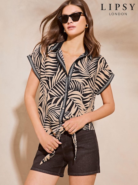 Lipsy Black Short Sleeve Tie Front Shirt (981826) | € 20