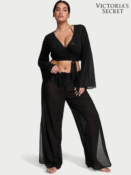 Victoria's Secret Black Sheer Crinkle Cover Up Wrap Top (981875) | €25