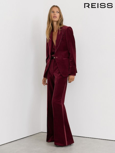 Қою қызыл - Reiss Wren Velvet Flared Tuxedo Trousers