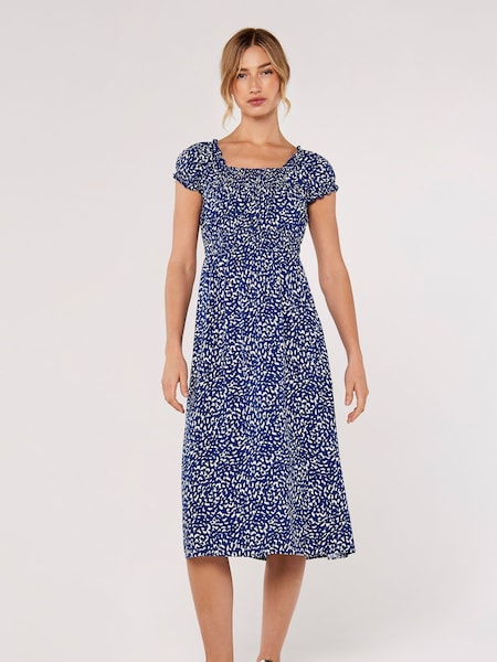 Apricot Blue Brush Dot Milkmaid Midi Dress (981896) | €44