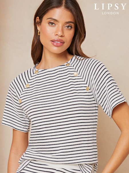 Lipsy Crochet Button Short Sleeves Round Neck T-Shirt (981897) | €19