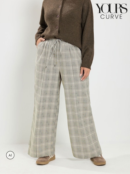 Green - Yours Curve Checkered Wide Leg Trousers