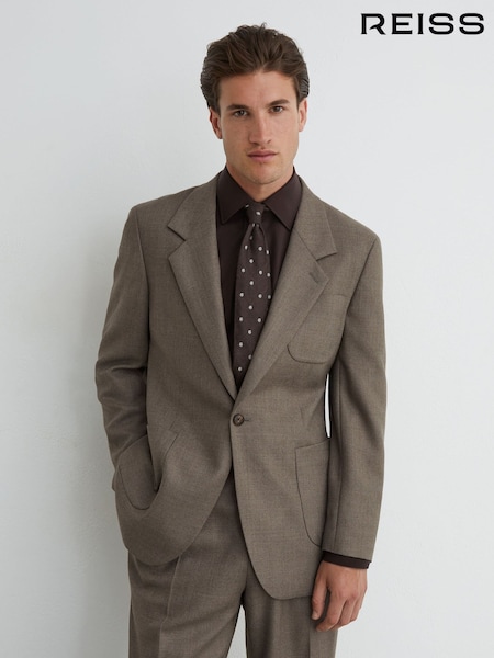 بني مشروم - Classic Fit Reiss Terrain Jacket Wool-blend Twill Single-breasted Suit Blazer