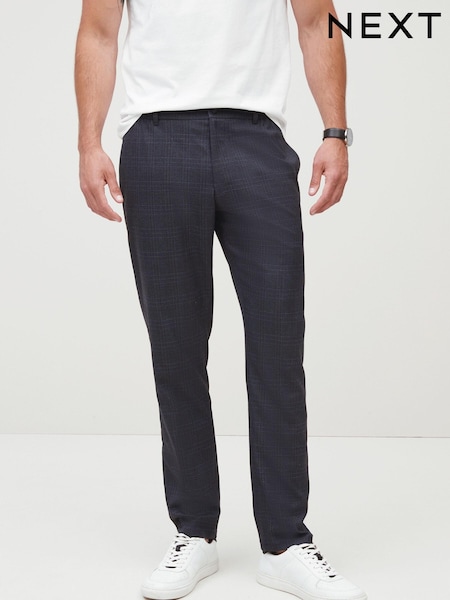 Navy Blue Check Drawstring Check Formal Joggers (982055) | €8