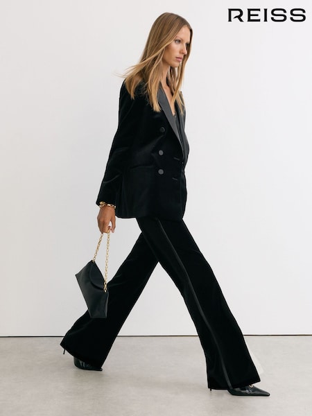 Black - Reiss Wren Velvet Flared Tuxedo Trousers