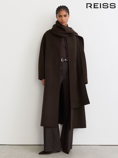 Chocolate Brown - Reiss Elodie Wool-blend Long Blind-seam Scarf Coat