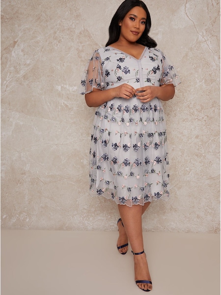 Chi Chi London Blue Curve 3D Floral Midi Dress (982677) | AED300