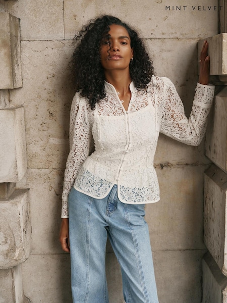 White - Mint Velvet Lace Military Blouse