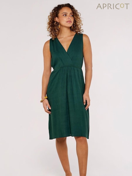 Apricot Green X-Over Pleated Linen Mix Dress (983110) | €26
