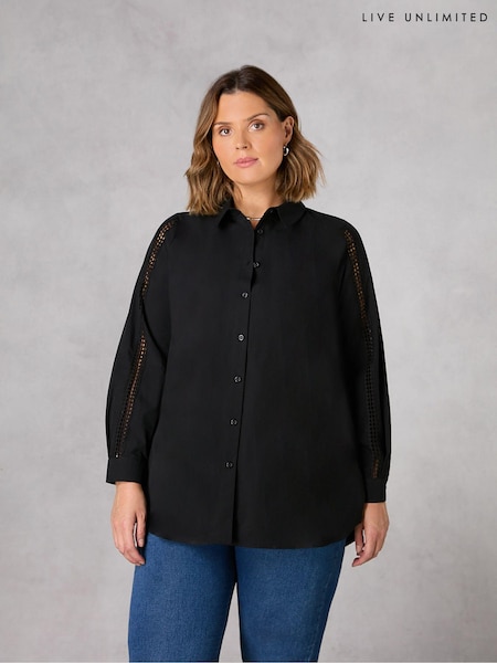 Live Unlimited Black Curve Crochet Trim Longline 100% Cotton Shirt (983536) | €43