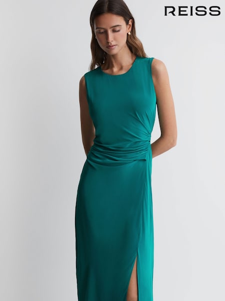 Reiss Green Lexi Petite Bodycon Ruched Midi Dress (983609) | €84