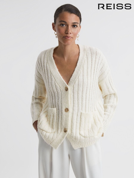 Reiss Neutral Annie Relaxed Wool Blend Cardigan (983634) | €303