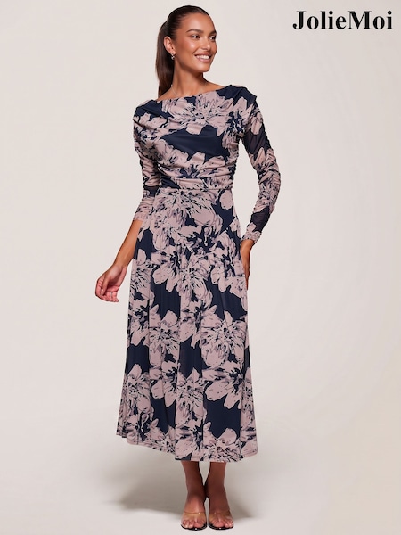 Floral noir - Jolie Moi Robe mi-longue asymétrique en maille froncée