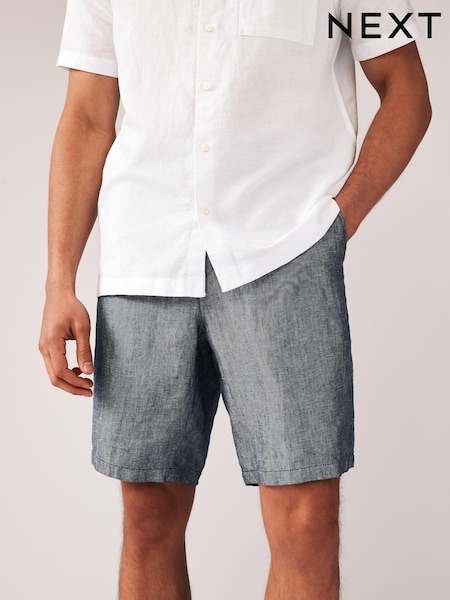 Navy Blue 100% Linen Luxe Shorts (984661) | $59