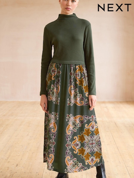 Imprimé vert - Robe plissée à manches longues (984670) | € 9