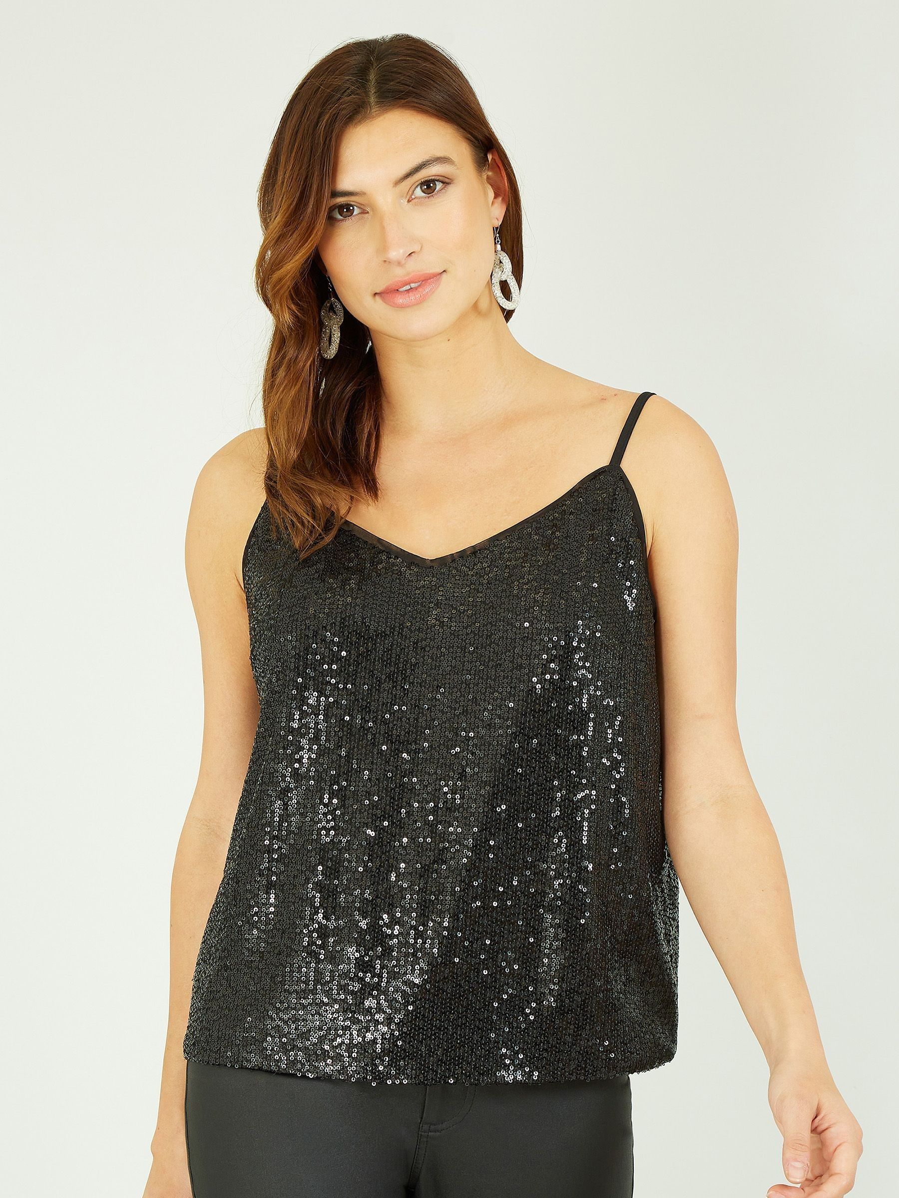 black sequin strappy top