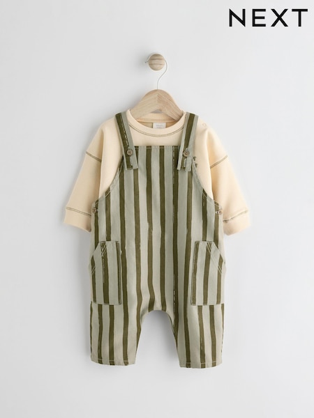 Green Stripe Baby Woven Dungaree and Sweatshirt Set (0mths-2yrs) (984691) | AED67 - AED74