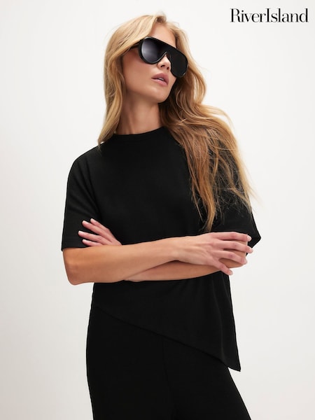Black - River Island Cut And Sew Asymmetric T-shirt