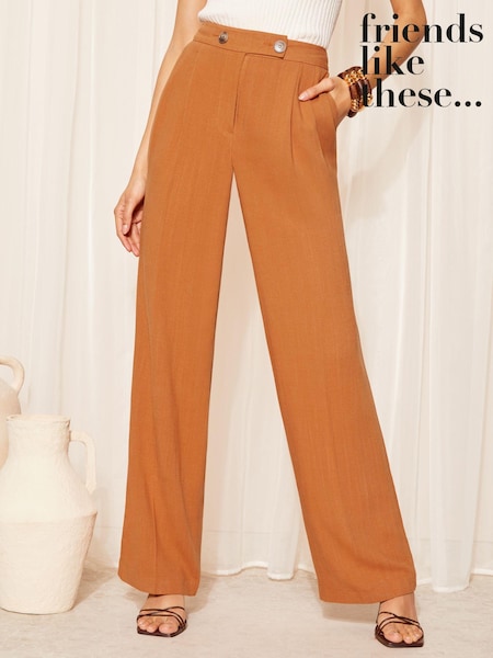 Rust Red - Friends Like These Wide Leg Trousers With Linen (984830) | 129 LEI