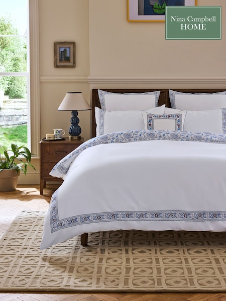 Nina Campbell Blue Indienne Embroidered 300 Thread Count Duvet Cover and Pillowcase Set (984892) | €108 - €156
