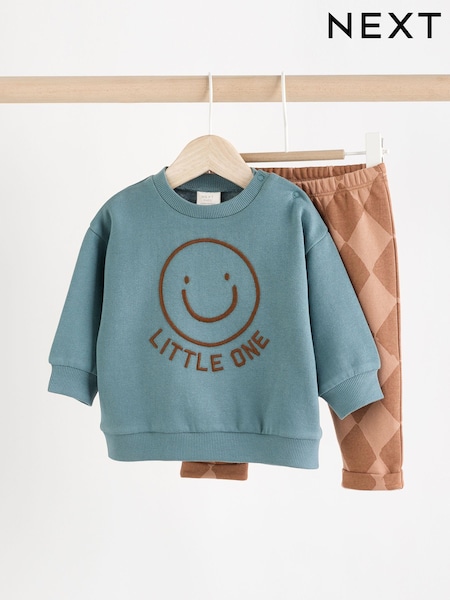 צבע ירוק כחלחל בעיטור פרצוף - Baby Sweatshirt And Joggers Set (984910) | ‏59‏₪ - ‏67‏ ₪