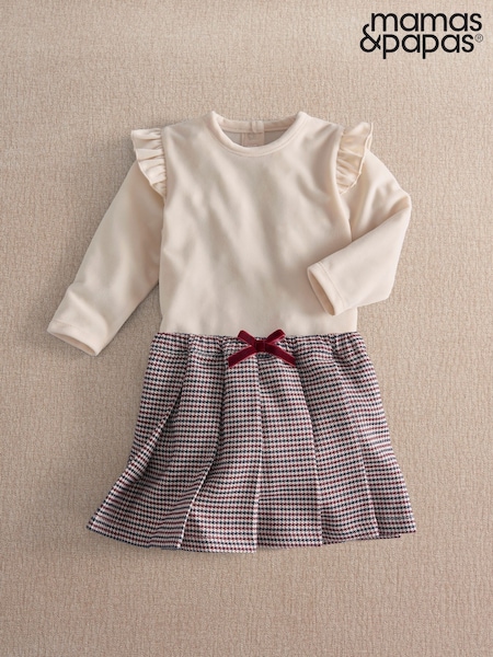 Red - Mamas & Papas Red Velour Frill Bodysuit & Houndstooth Skirt Set