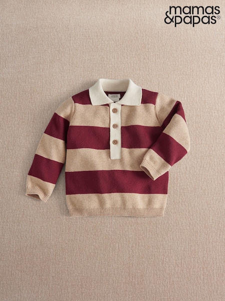 Brun - Mamas & Papas Smart Stripe Knitted Rugby Top