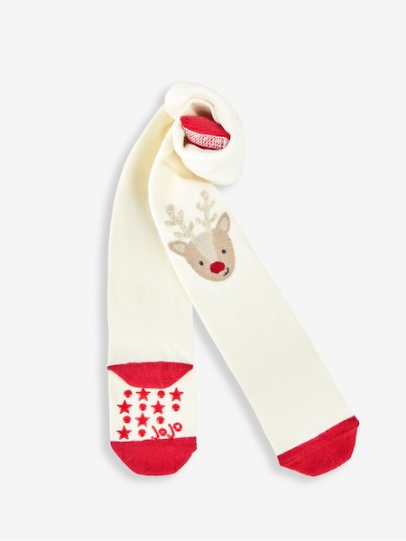 JoJo Maman Bébé Cream Cotton Rich Reindeer Knee Tights (985476) | €15