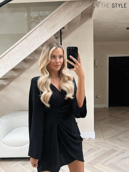 In The Style Black Perrie Sian Satin Wrap Front Mini Dress (985575) | €13