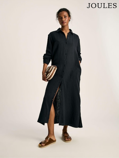 Joules Erica Navy Button Through Cotton Shirt Dress (985701) | €57