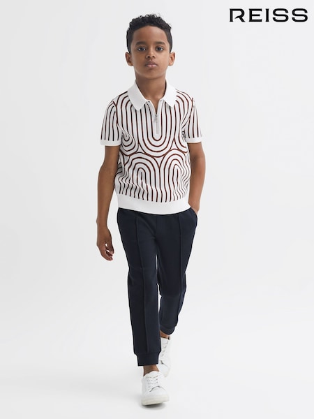 Reiss White/Brown Maycross Senior Half-Zip Striped Polo T-Shirt (985750) | €55