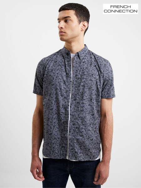 French Connection Grey 100% Cotton Geo Floral Short Sleeve Shirt (985984) | €46
