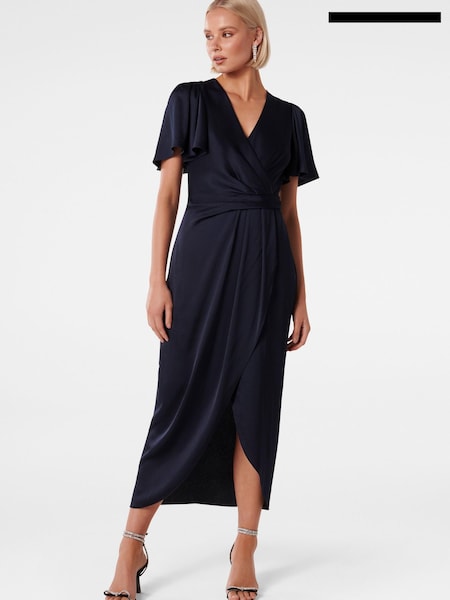 Forever New Blue Estelle Flutter Sleeve Midi Dress (986014) | €70