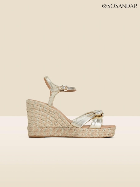 Sosandar Leather Knot Detail Wedge Sandals (986037) | €124