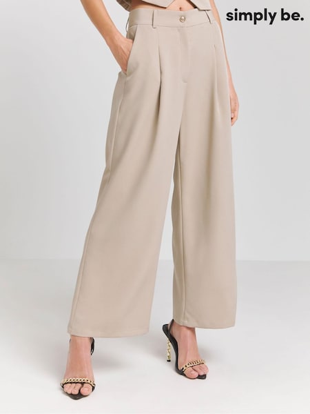 Simply Be Cream Wide Leg Tailored Trousers (986370) | €24