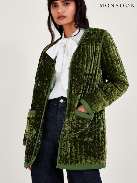 Monsoon Green Velvet Quilted Jacket (986425) | €79