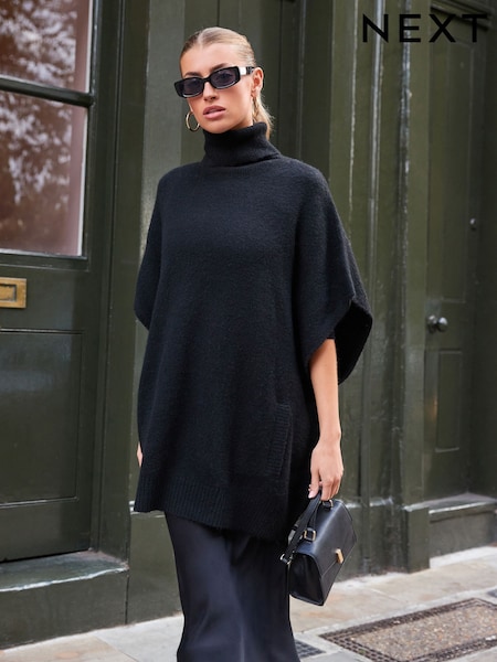 Noir - Neppy Roll Neck Poncho Jumper (986444) | 49 €