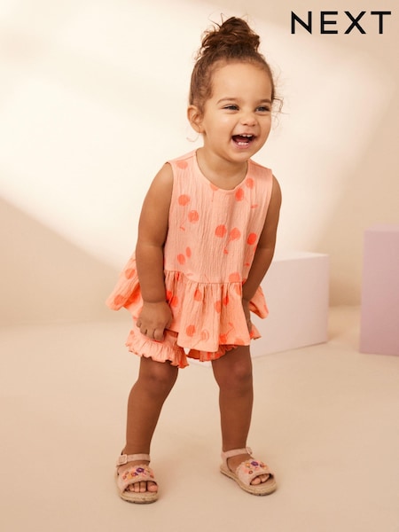 Oranžna s pikami - Textured Sleeveless Peplum Top and Shorts Set (3mths-7yrs) (986768) | € 10 - € 14