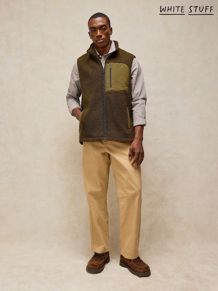 Green - Regular White Stuff Borg Zip Through Gilet