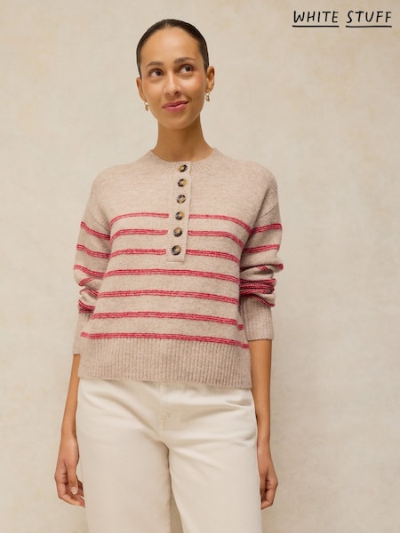 Natural - White Stuff Stripe Henley Jumper